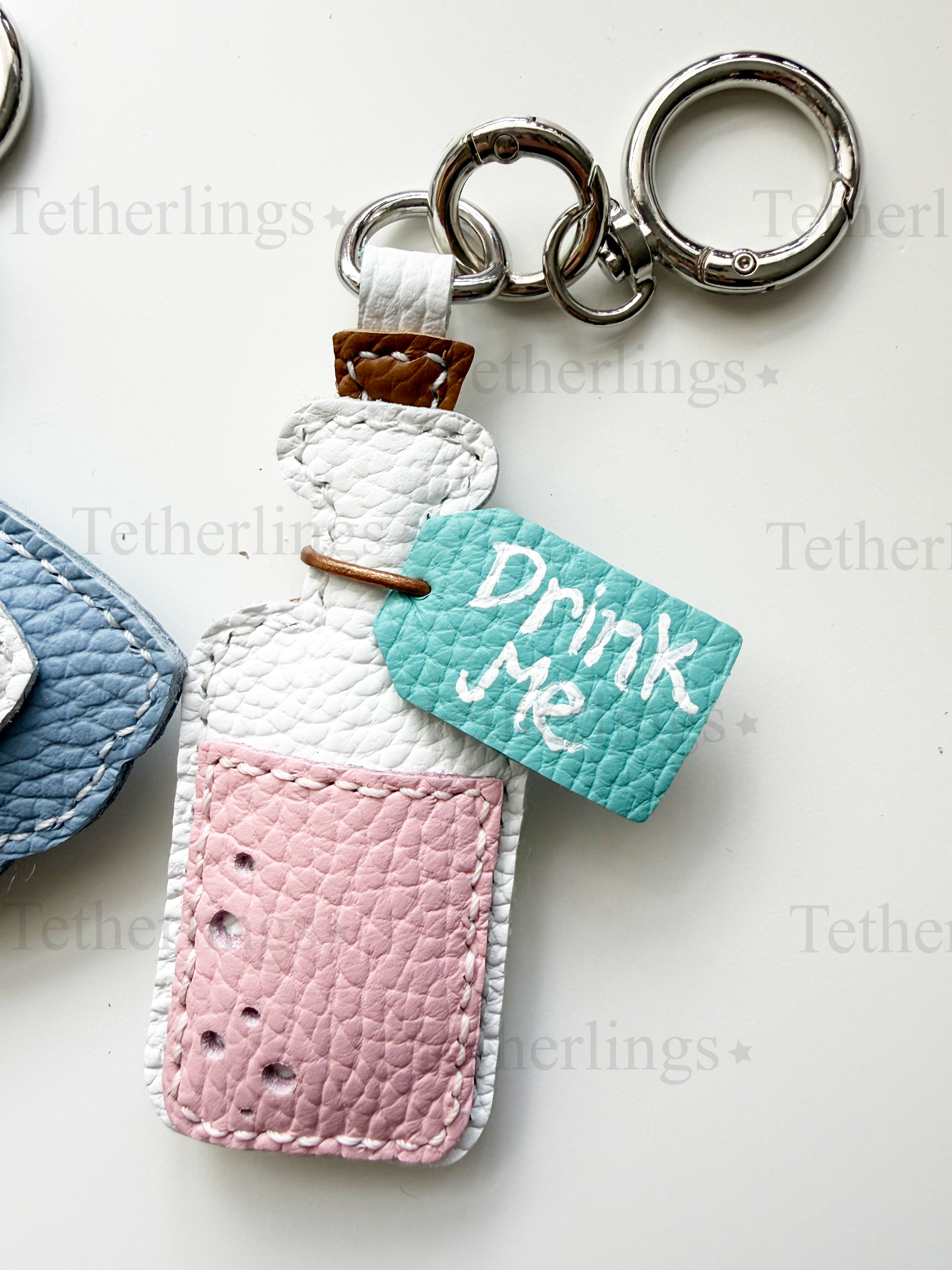 EXCLUSIVE Alice In Wonderland Genuine Leather Charm, Handmade Mad Hatter Drink Me Bottle