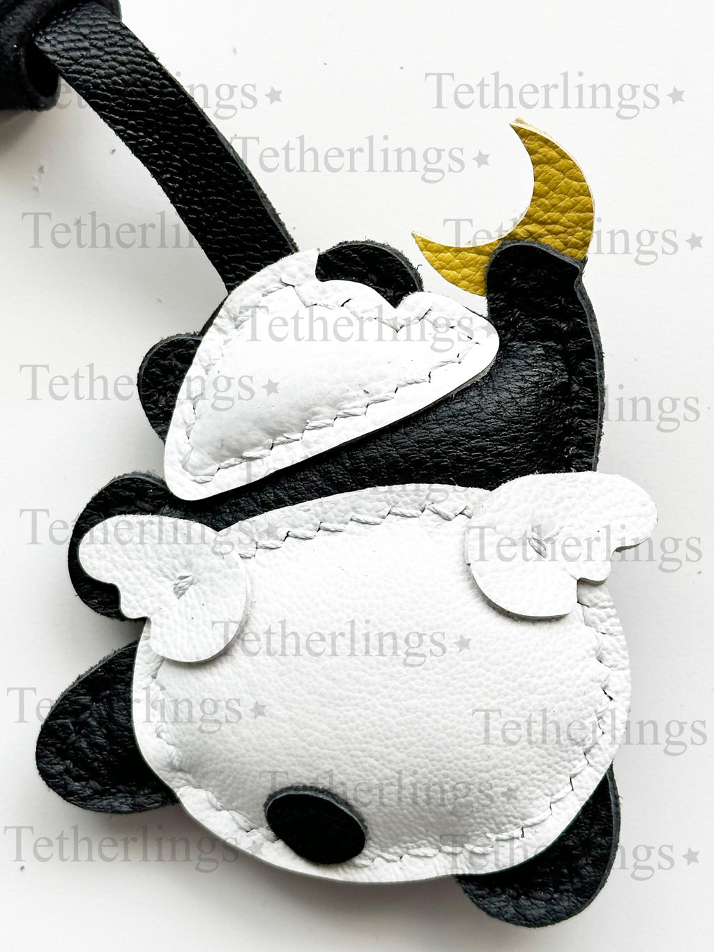 SHIPS QUICK From The US! Cute Panda with wings Reaching for Moon Genuine Leather Charm, Handmade Bag Charm, Leather Handbag Purse Key Chain __etsy:7231404837