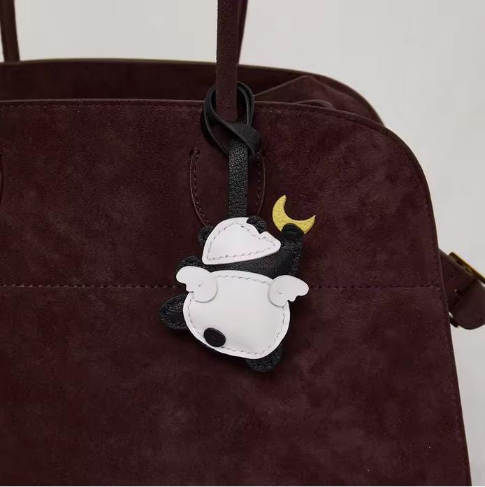 SHIPS QUICK From The US! Cute Panda with wings Reaching for Moon Genuine Leather Charm, Handmade Bag Charm, Leather Handbag Purse Key Chain __etsy:7183527368