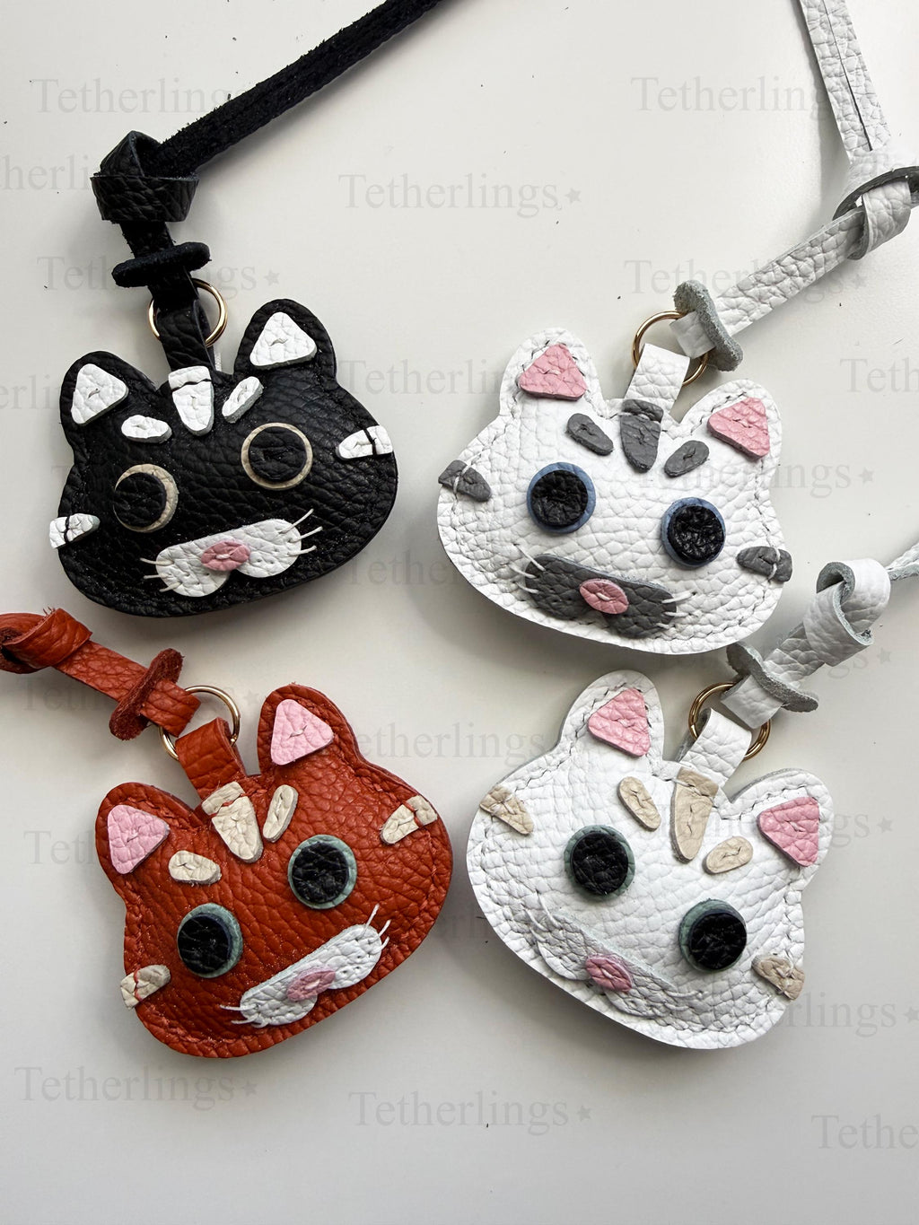 SHIPS QUICK From The US! Kitty Cats Genuine Leather Charm, Handmade Bag Purse Backpack Key Chain __etsy:7770968204