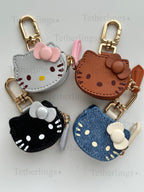 SHIPS QUICK From The US! Kitty Head Vegan Leather zipper Charm, Backpack Bag Charm, Handbag Purse Key Chain Airtag holder Headphone Earbuds __etsy:7406133213