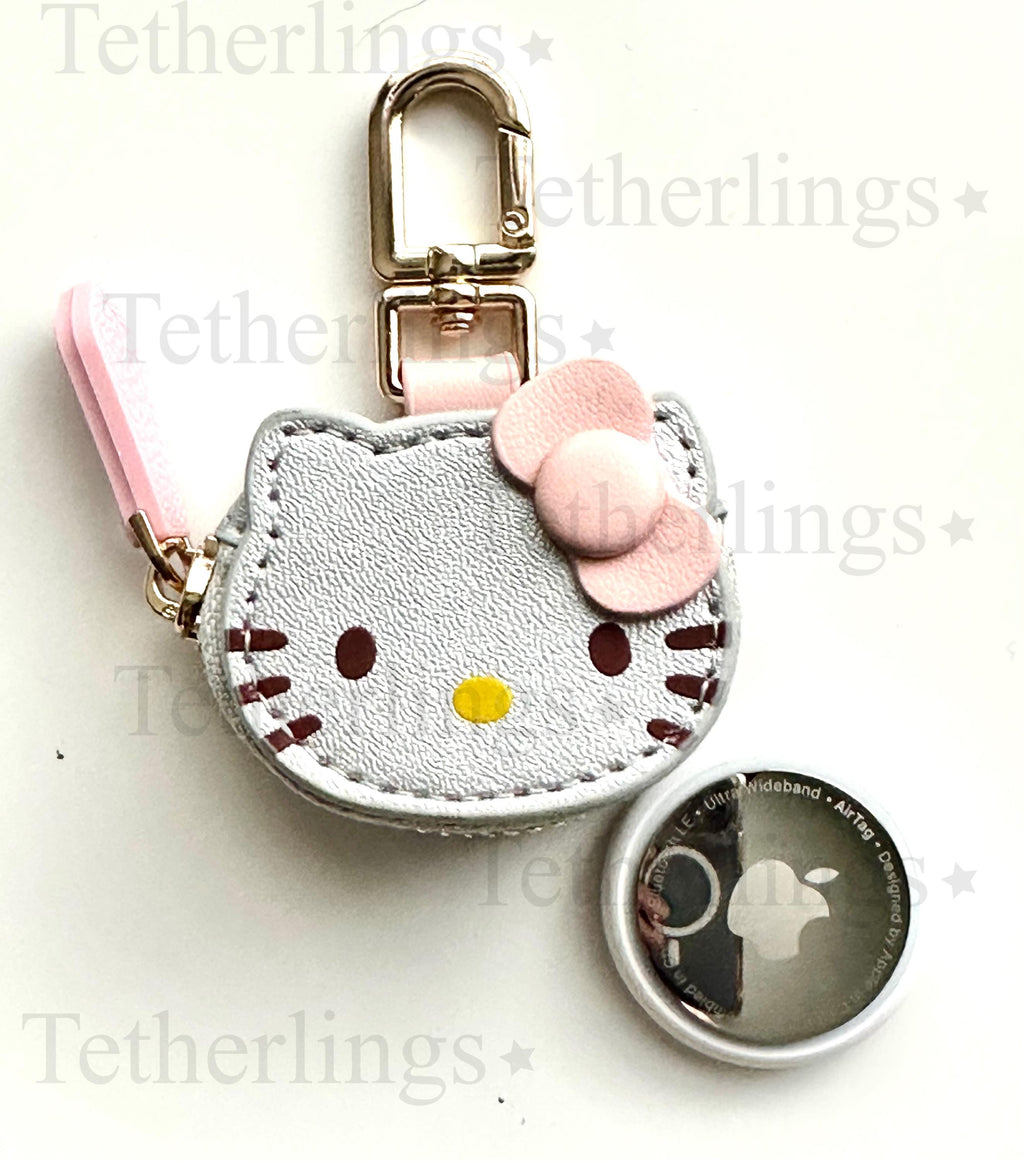 SHIPS QUICK From The US! Kitty Head Vegan Leather zipper Charm, Backpack Bag Charm, Handbag Purse Key Chain Airtag holder Headphone Earbuds __etsy:7123253024