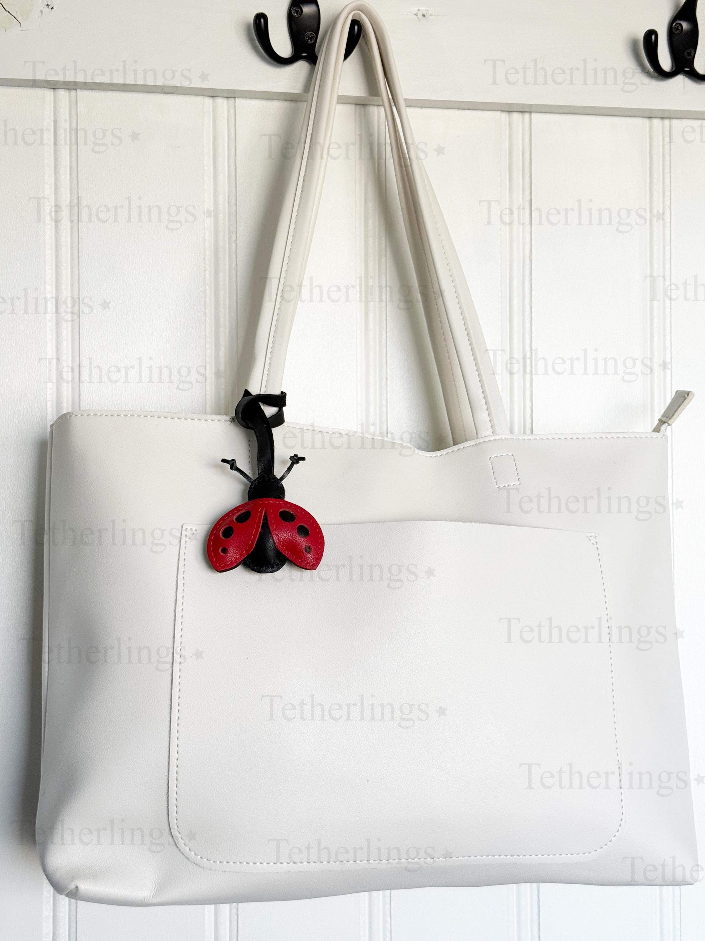 SHIPS QUICK From The US! Ladybug Genuine Leather Charm, Handmade Bag Purse Backpack Key Chain __etsy:7772899920