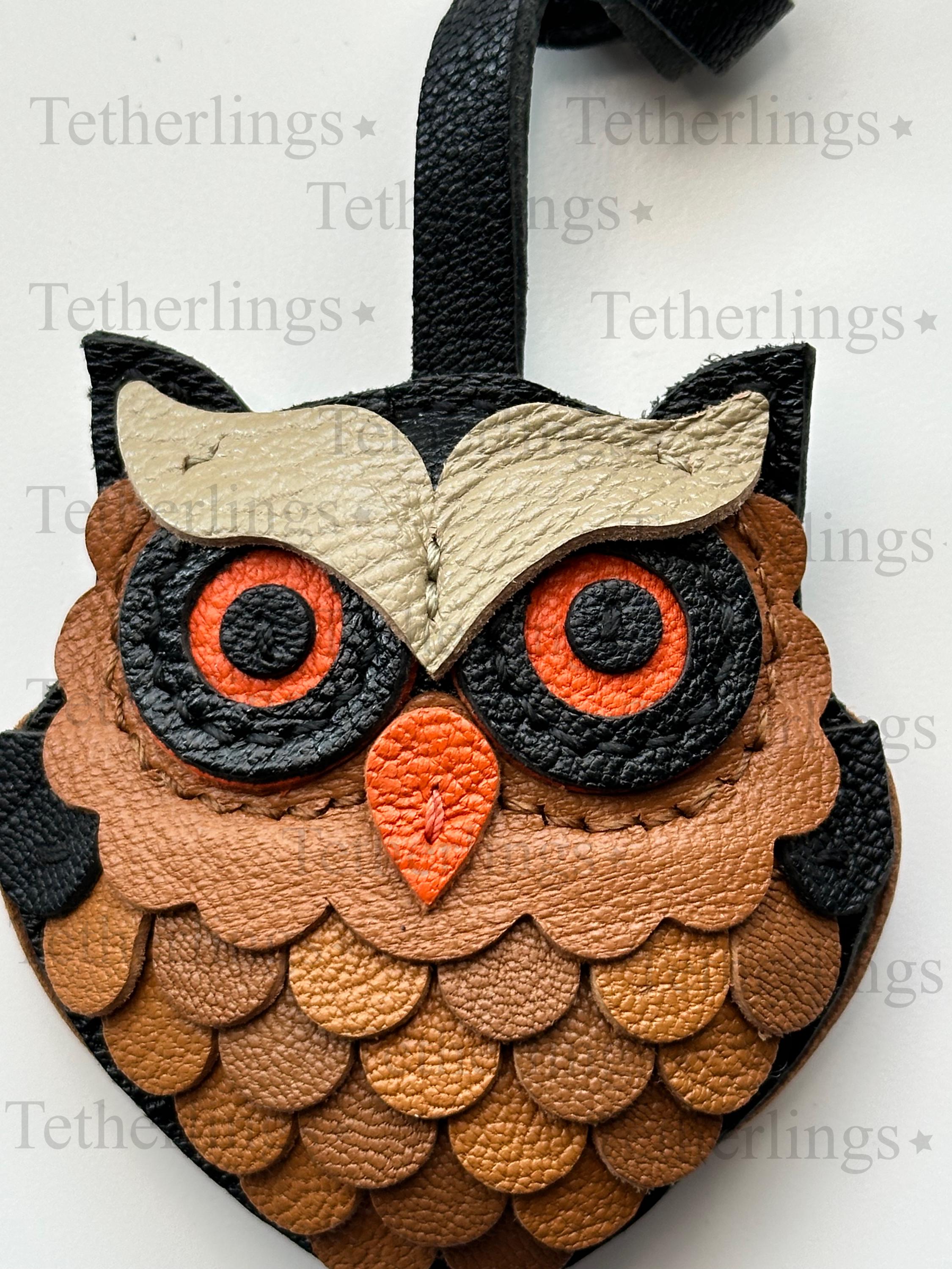 SHIPS QUICK From The US! Owl Forest Animal Fall Genuine Leather bag Charm, Handmade Bag Charm, Leather Handbag Purse Key Chain __etsy:7183386236