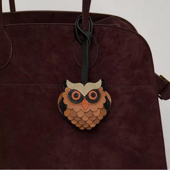 SHIPS QUICK From The US! Owl Forest Animal Fall Genuine Leather bag Charm, Handmade Bag Charm, Leather Handbag Purse Key Chain __etsy:7231509213