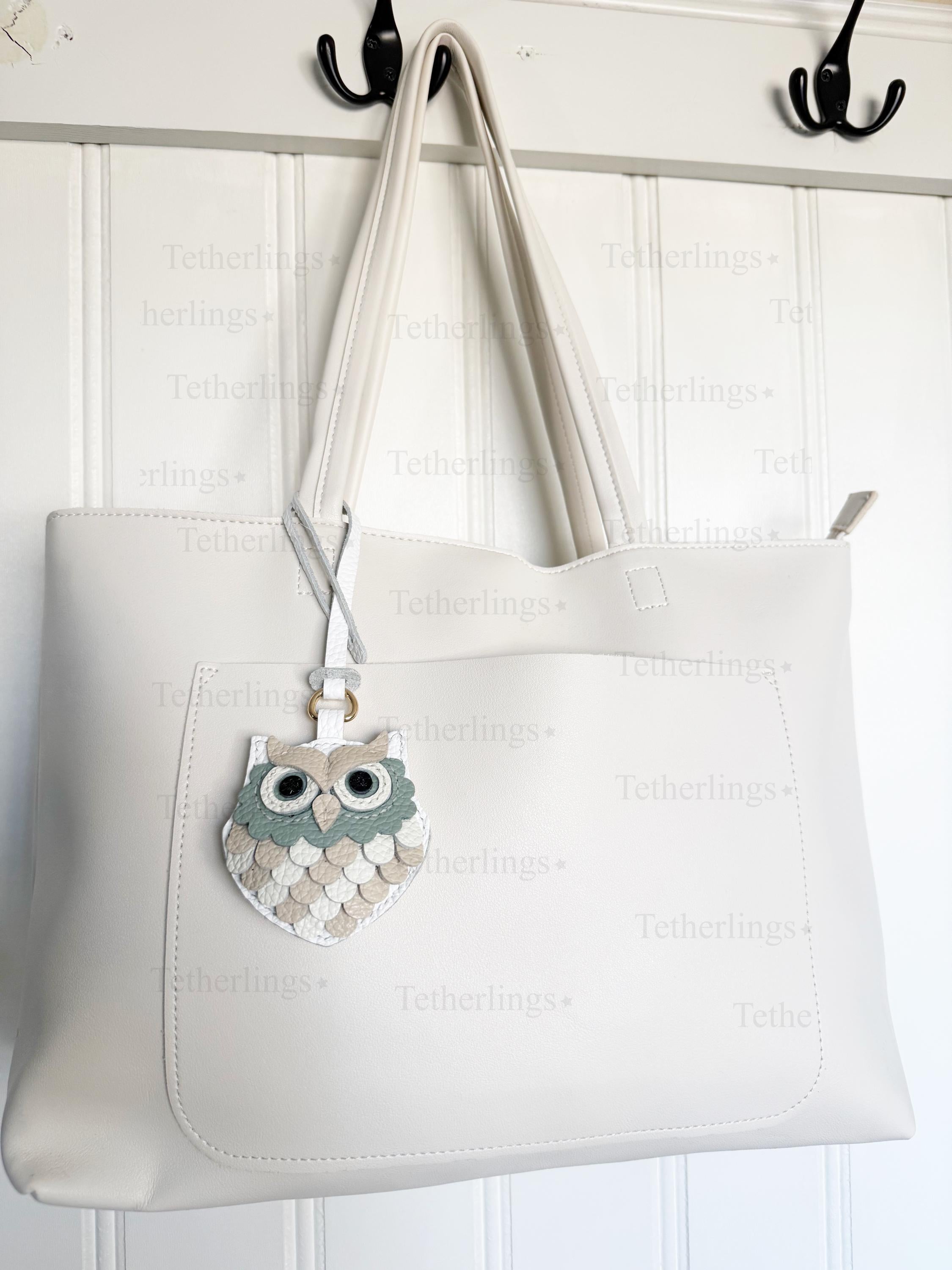 SHIPS QUICK From The US! Snow Owl Genuine Leather Charm, Handmade Bag Purse Backpack Key Chain __etsy:7770868274