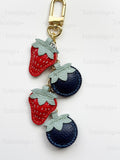SHIPS QUICK From The US! Strawberries and Blueberries Chain Charm Genuine Leather Charm, Handmade Bag Purse Key Chain __etsy:7772997868