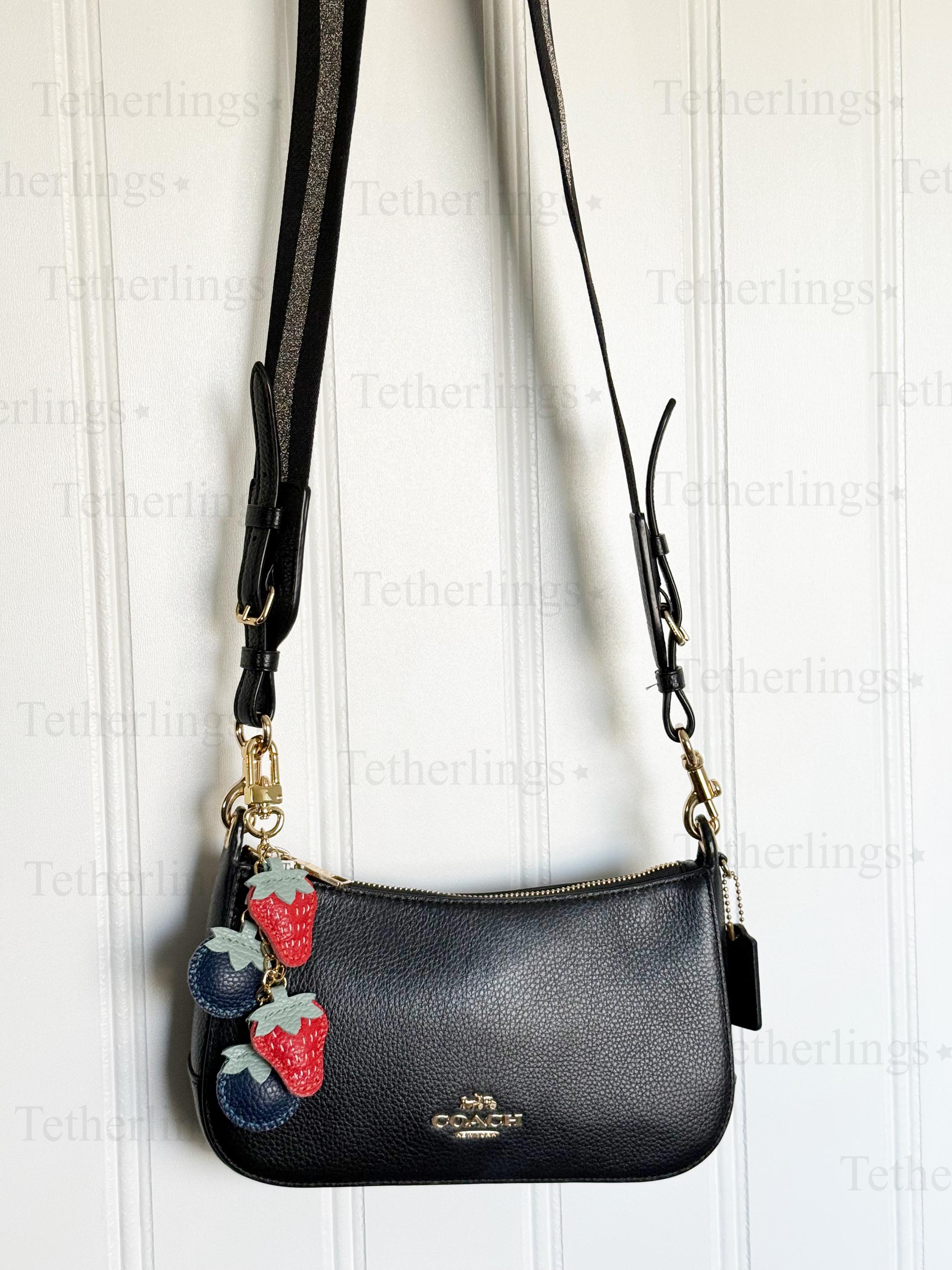 SHIPS QUICK From The US! Strawberries and Blueberries Chain Charm Genuine Leather Charm, Handmade Bag Purse Key Chain __etsy:7820930597