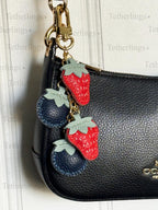 SHIPS QUICK From The US! Strawberries and Blueberries Chain Charm Genuine Leather Charm, Handmade Bag Purse Key Chain __etsy:7820930603