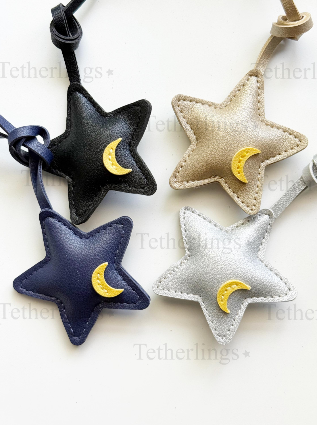 Star and Moon Vegan Leather Bag Charms