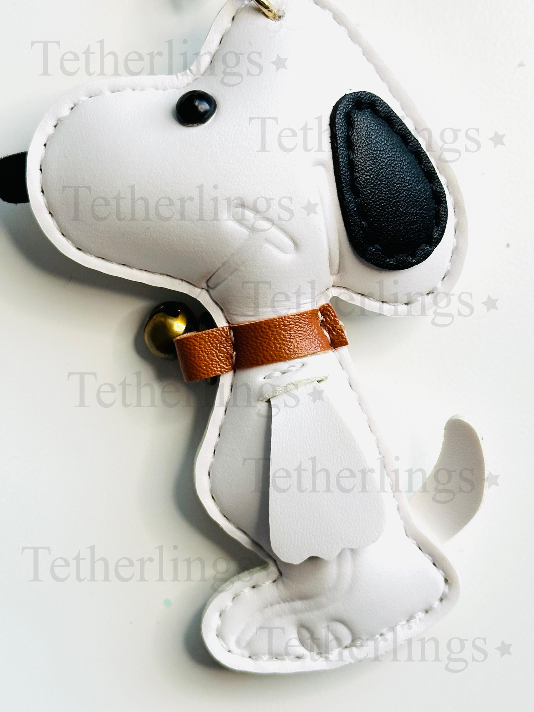 Cute white Dog Vegan Leather Bag Charm Keychain