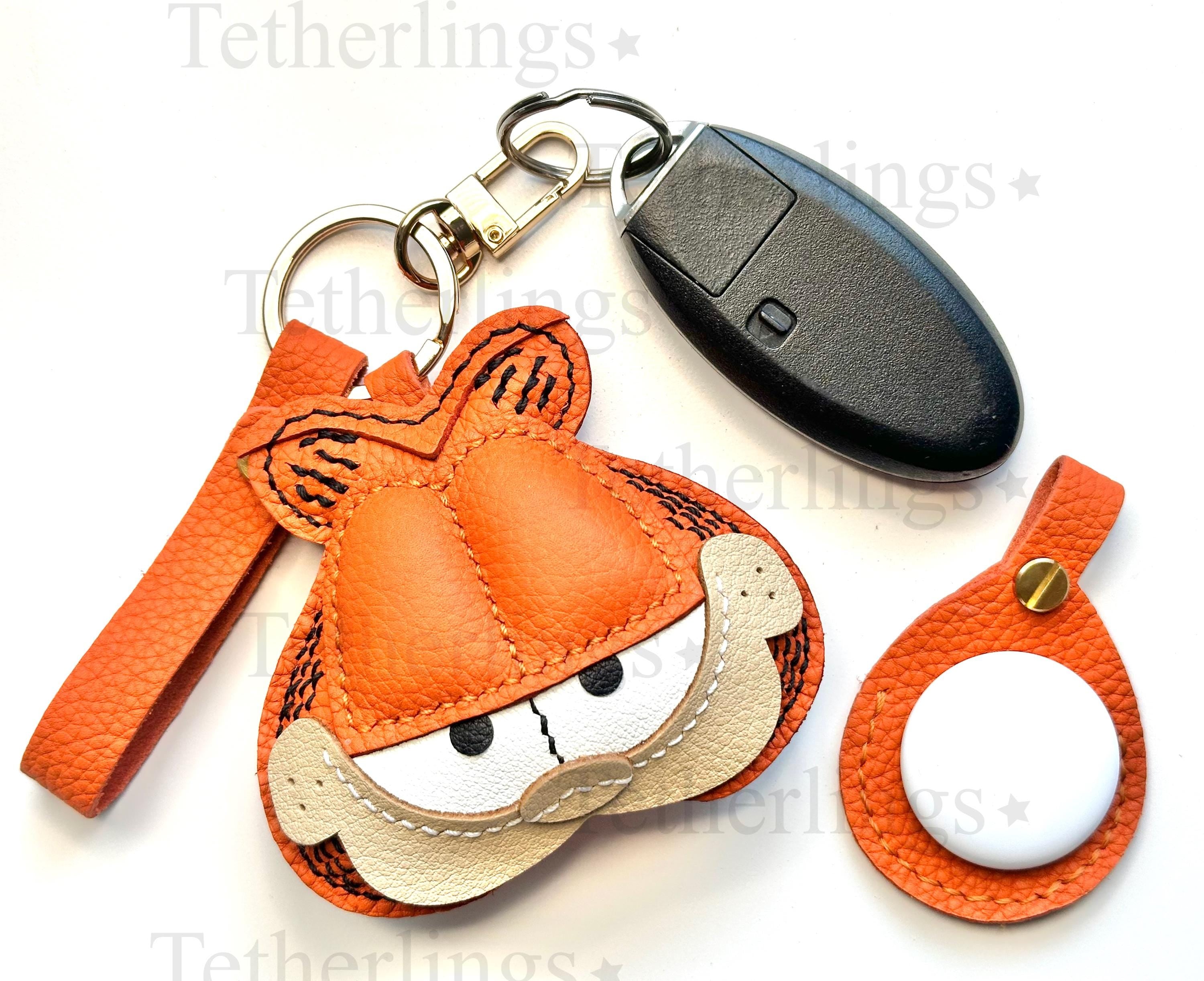 Orange Cat Handmade Genuine Leather bag Charm and Airtag holder