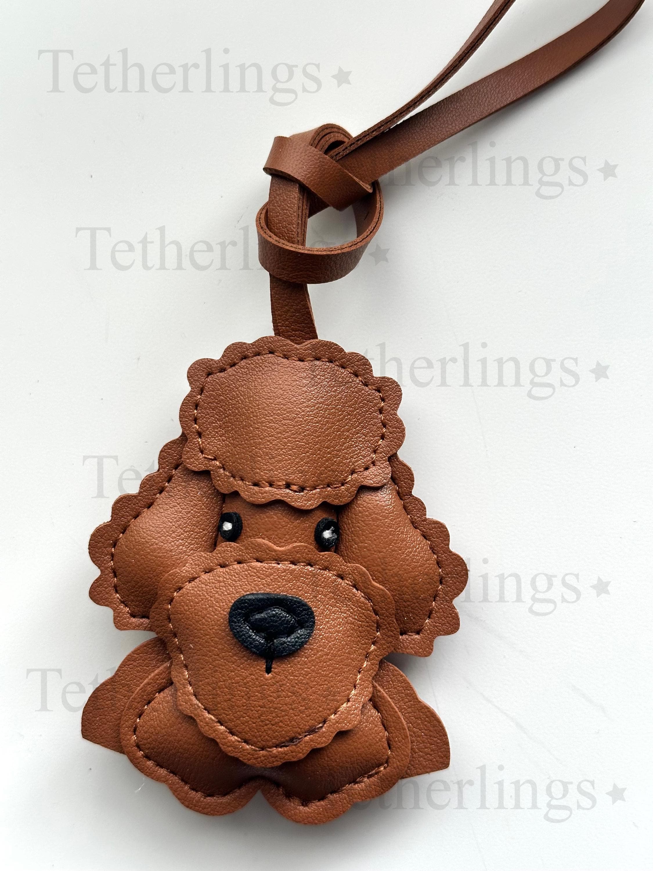 Brown Poodle Dog Vegan Leather bag Charm