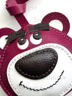Pink Bear Lotso Handmade Genuine Leather Bag Charm