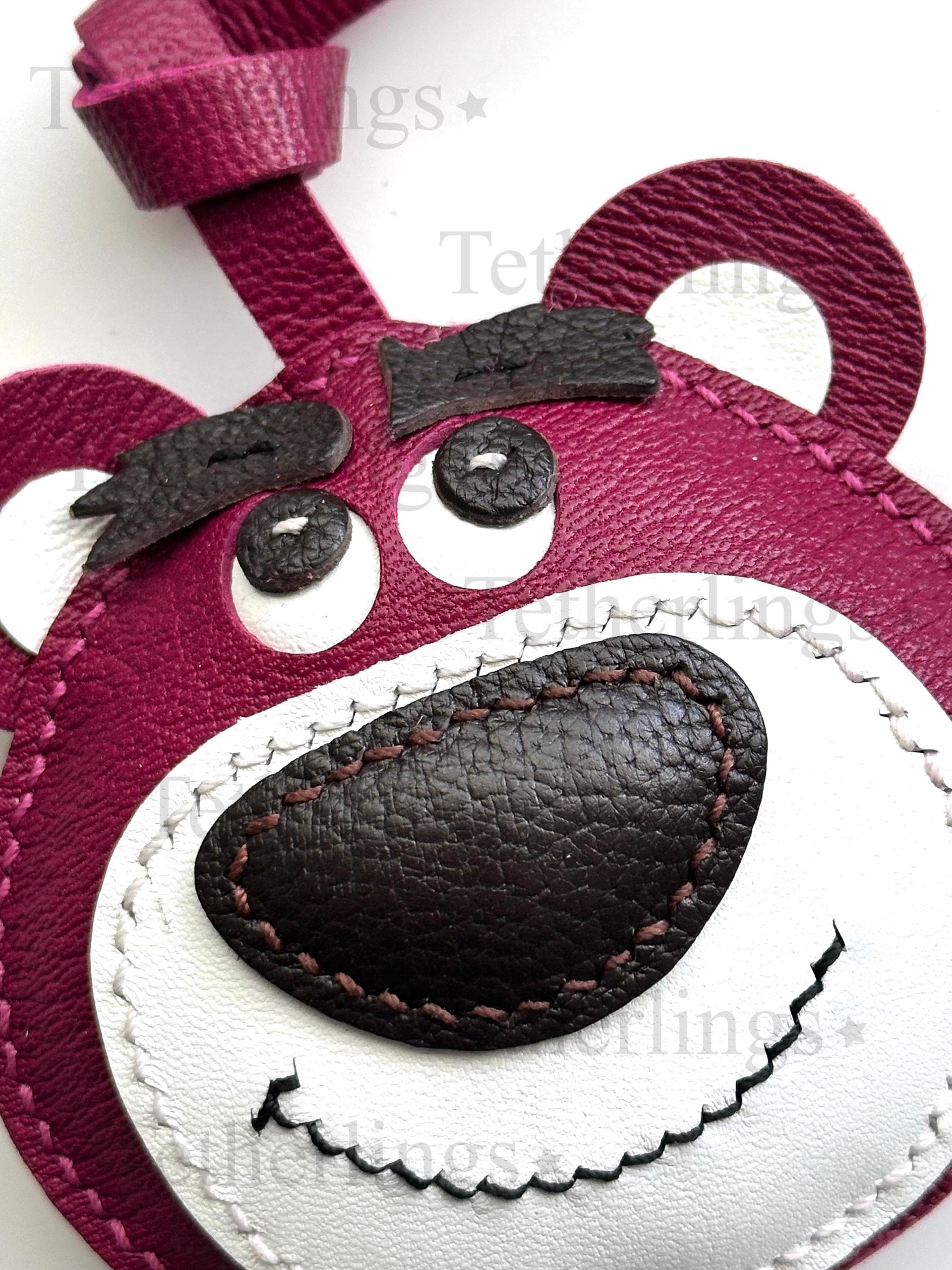 Pink Bear Lotso Handmade Genuine Leather Bag Charm