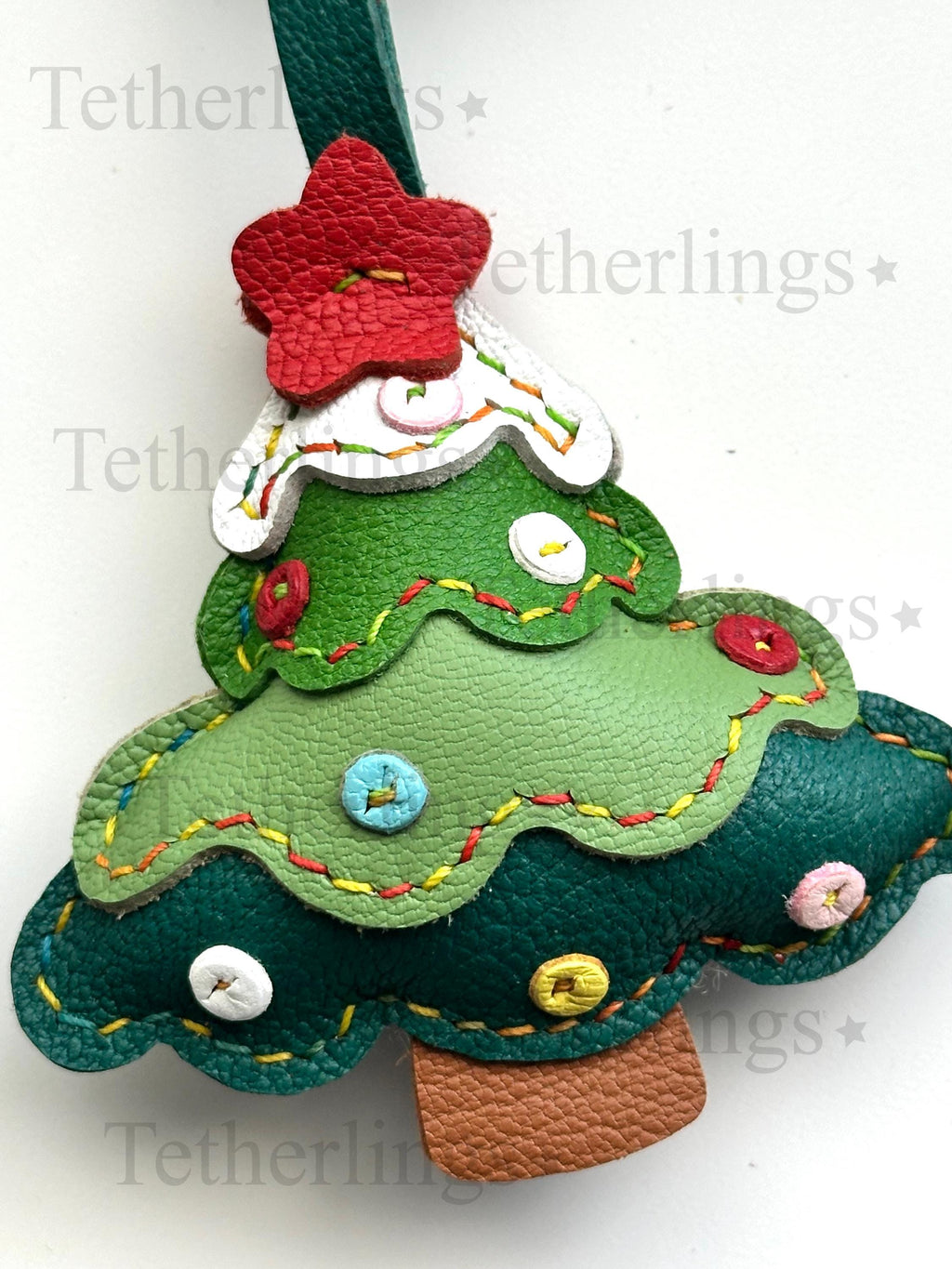 Christmas Tree Holiday Handmade Genuine Leather Bag Charm