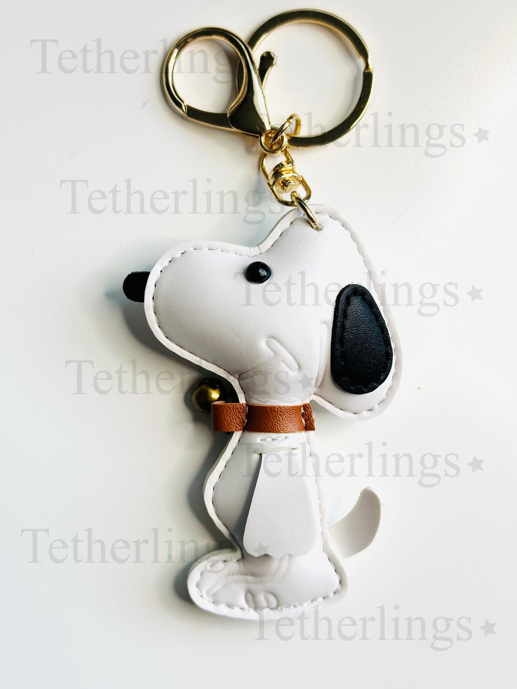 Cute white Dog Vegan Leather Bag Charm Keychain