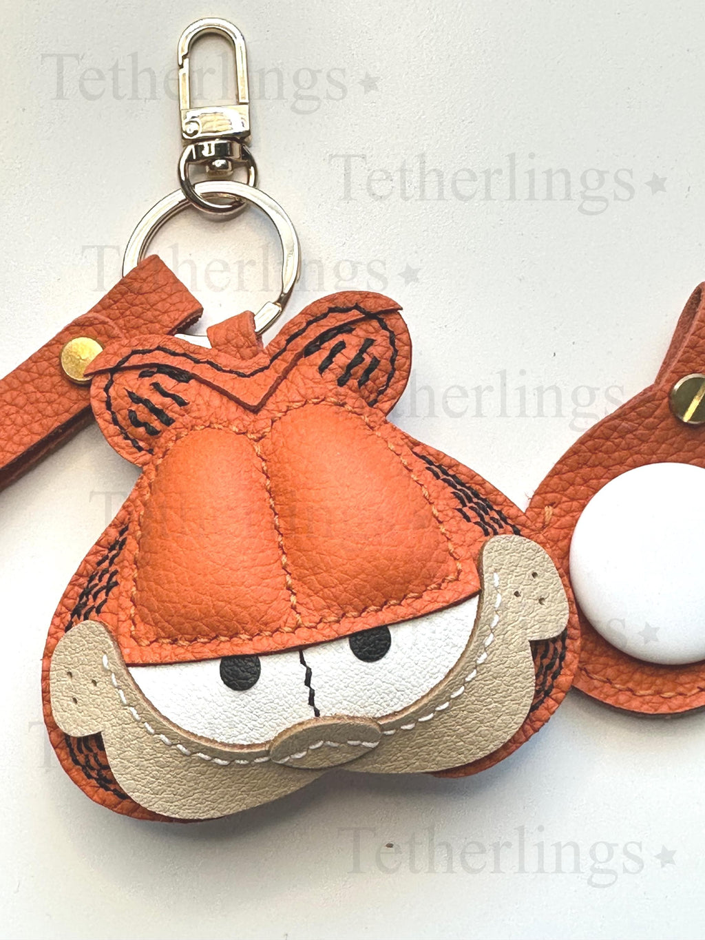 Orange Cat Handmade Genuine Leather bag Charm and Airtag holder