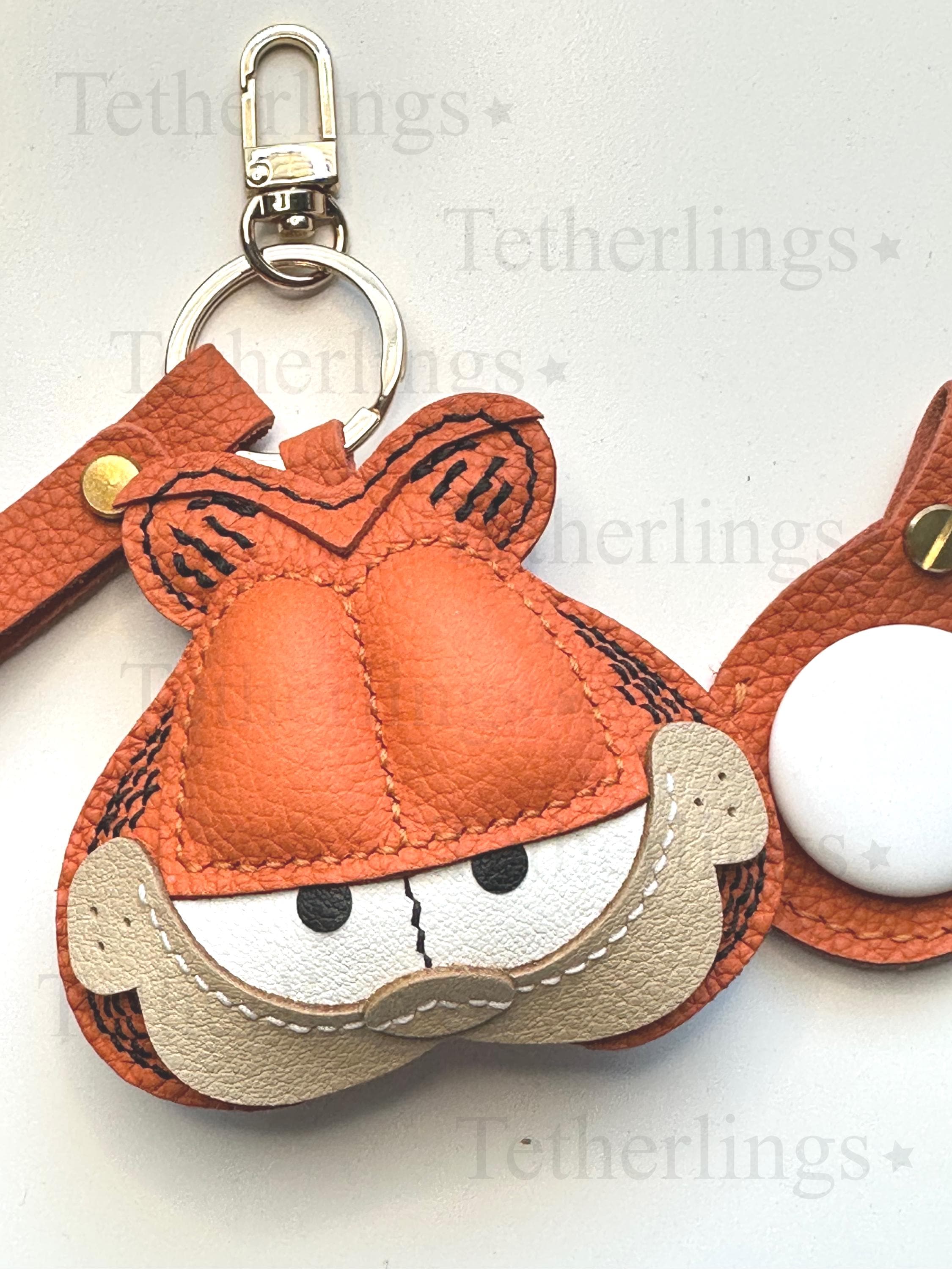 Orange Cat Handmade Genuine Leather bag Charm and Airtag holder