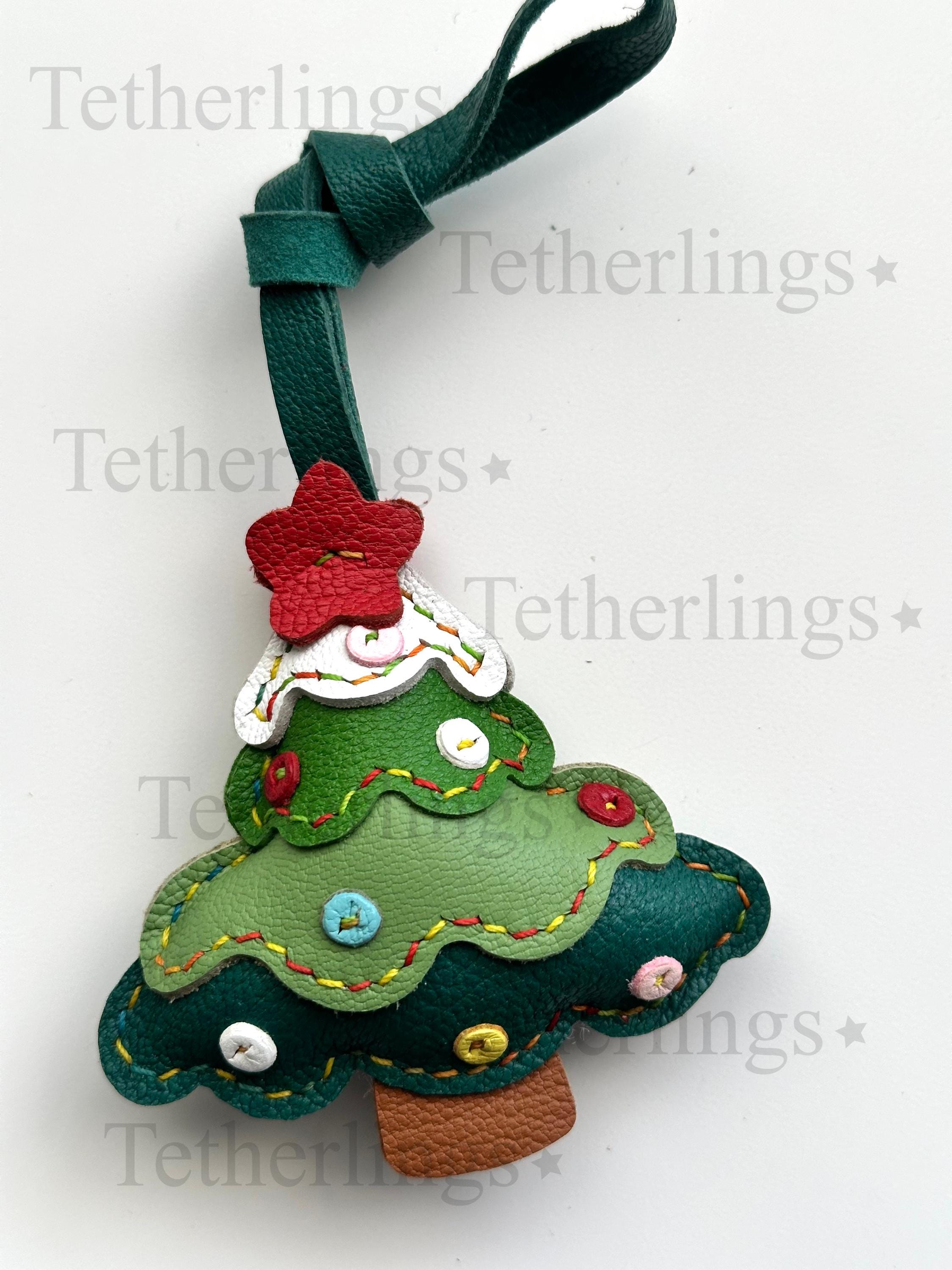 Christmas Tree Holiday Handmade Genuine Leather Bag Charm
