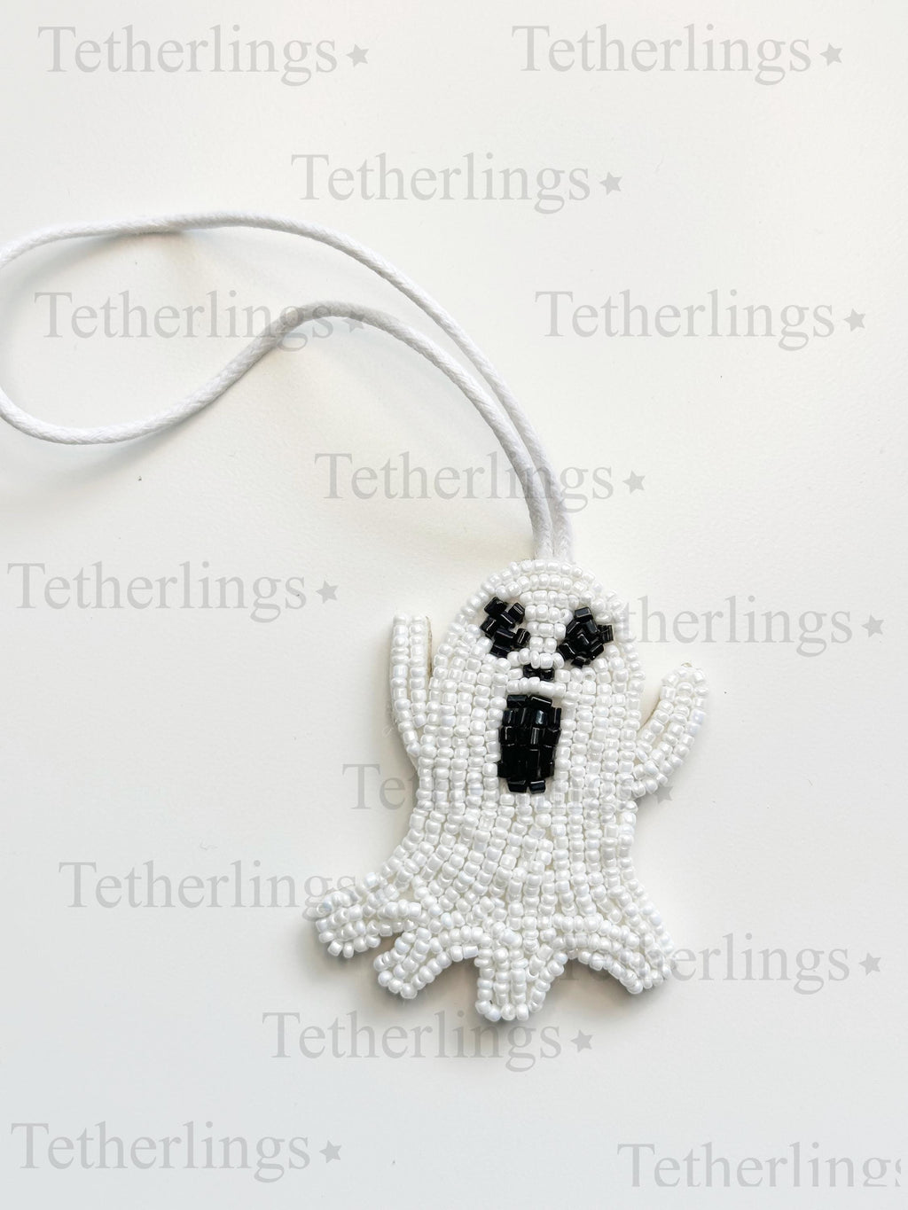 Spooky Ghost Beaded Leather Bag Charm: Handmade Keychain Accessory