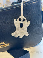 Spooky Ghost Beaded Leather Bag Charm: Handmade Keychain Accessory