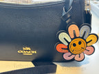 Happy Face Daisy Flower Handmade Vegan Leather Bag Charm