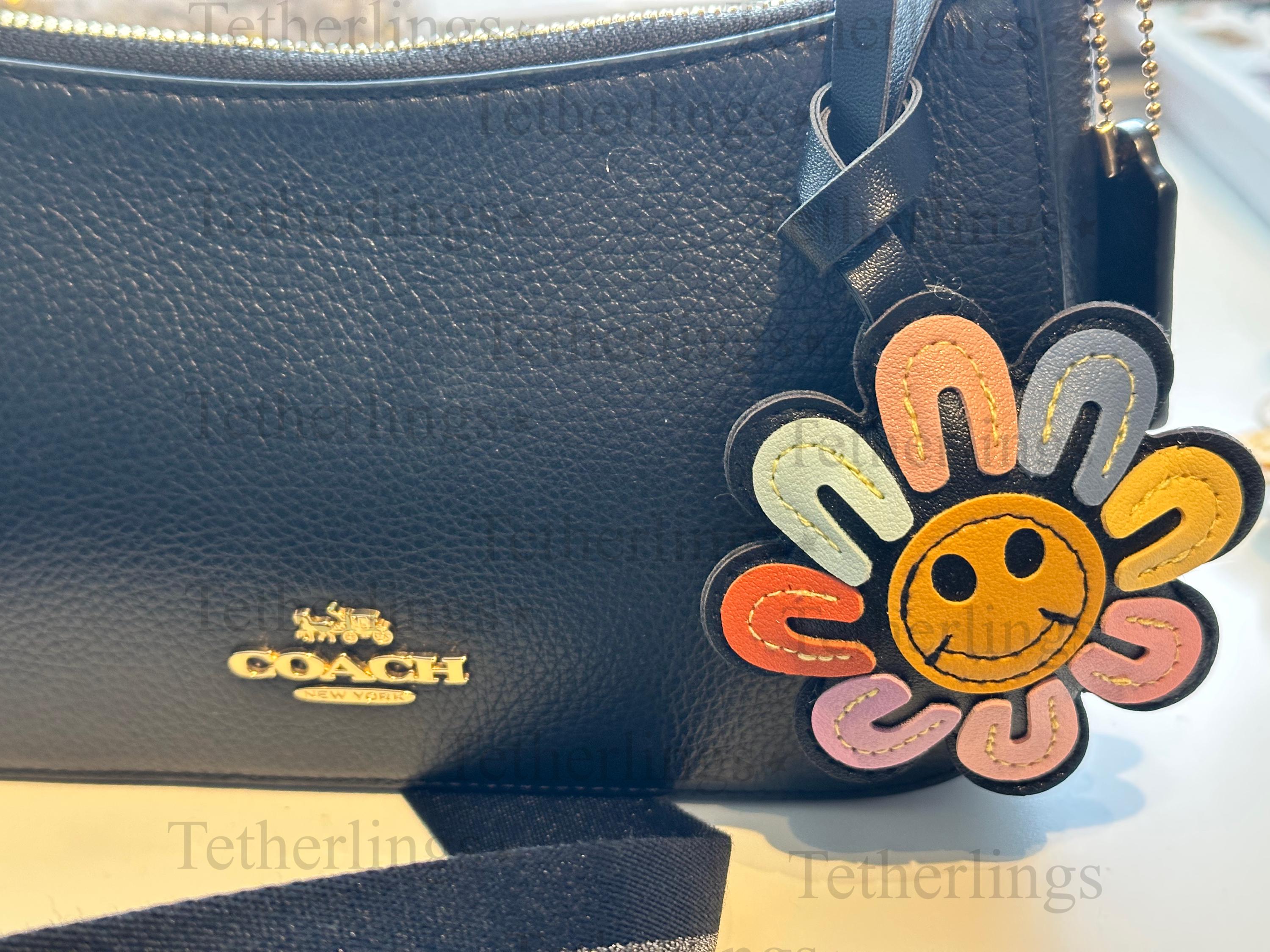 Happy Face Daisy Flower Handmade Vegan Leather Bag Charm