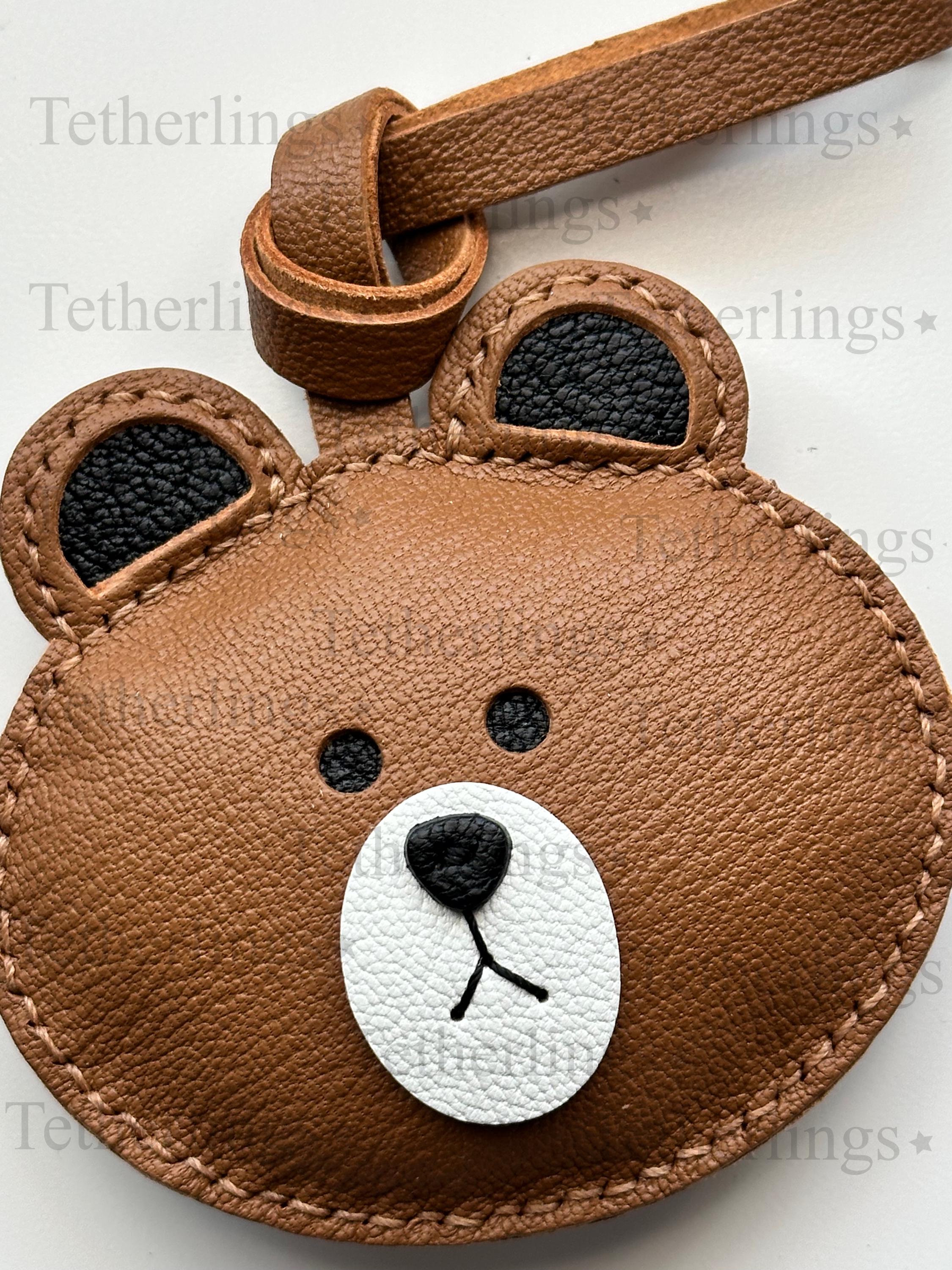 Teddy Bear Head Handmade Genuine Leather Bag Charm