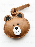 Teddy Bear Head Handmade Genuine Leather Bag Charm