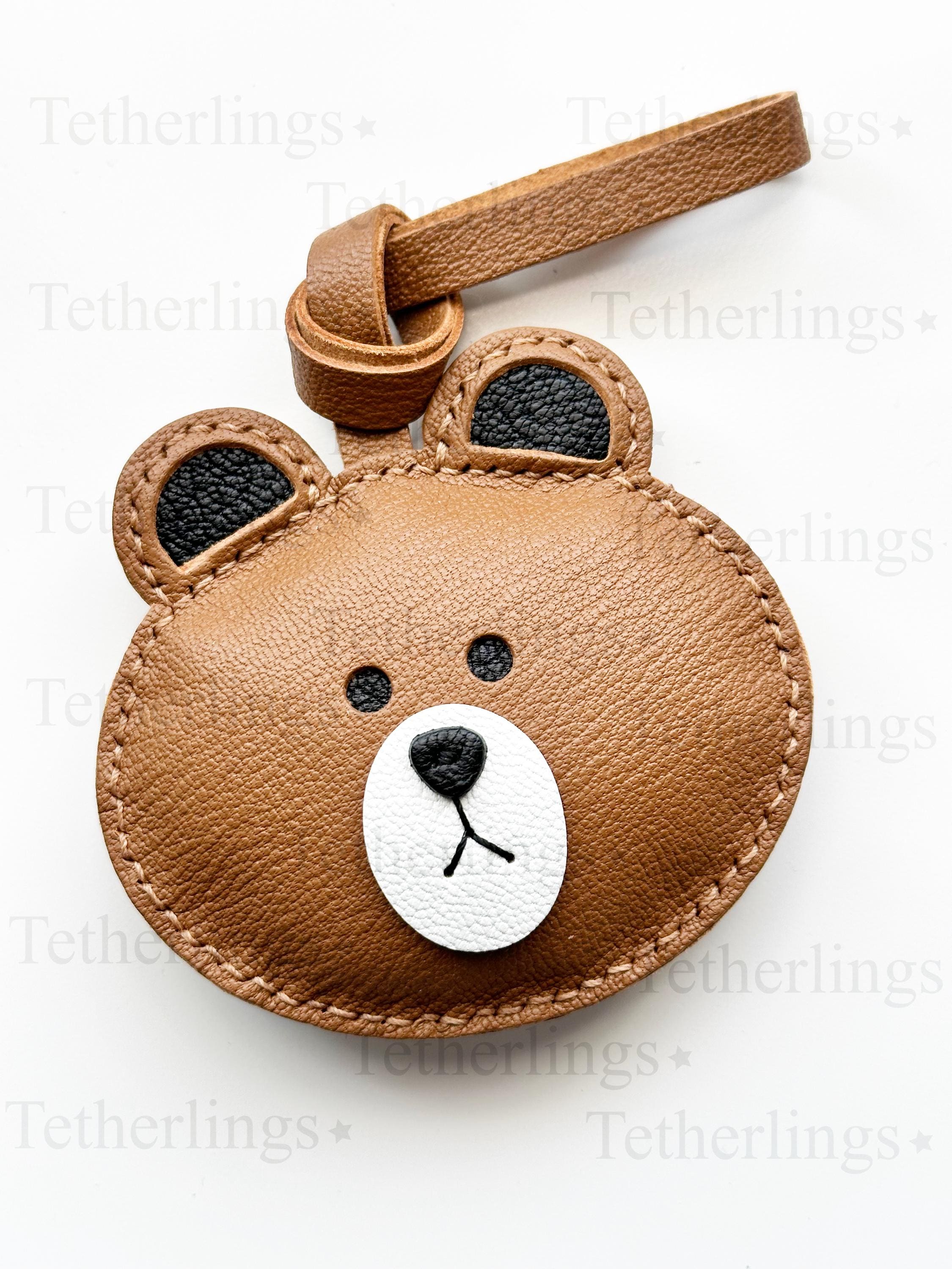Teddy Bear Head Handmade Genuine Leather Bag Charm