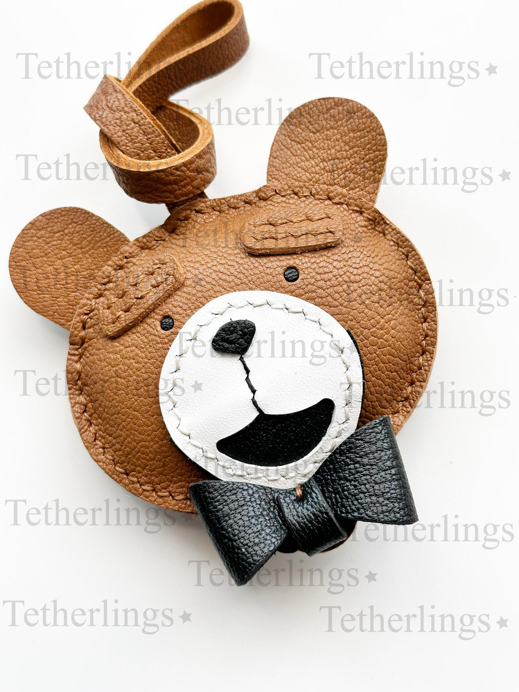 Teddy Bear Head Genuine Leather Bag Charm