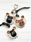 Black Brown Double Sided Sheep Lamb Ram Handmade Genuine Leather Bag Charm