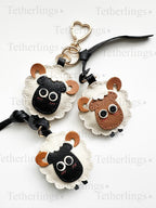 Black Brown Double Sided Sheep Lamb Ram Handmade Genuine Leather Bag Charm