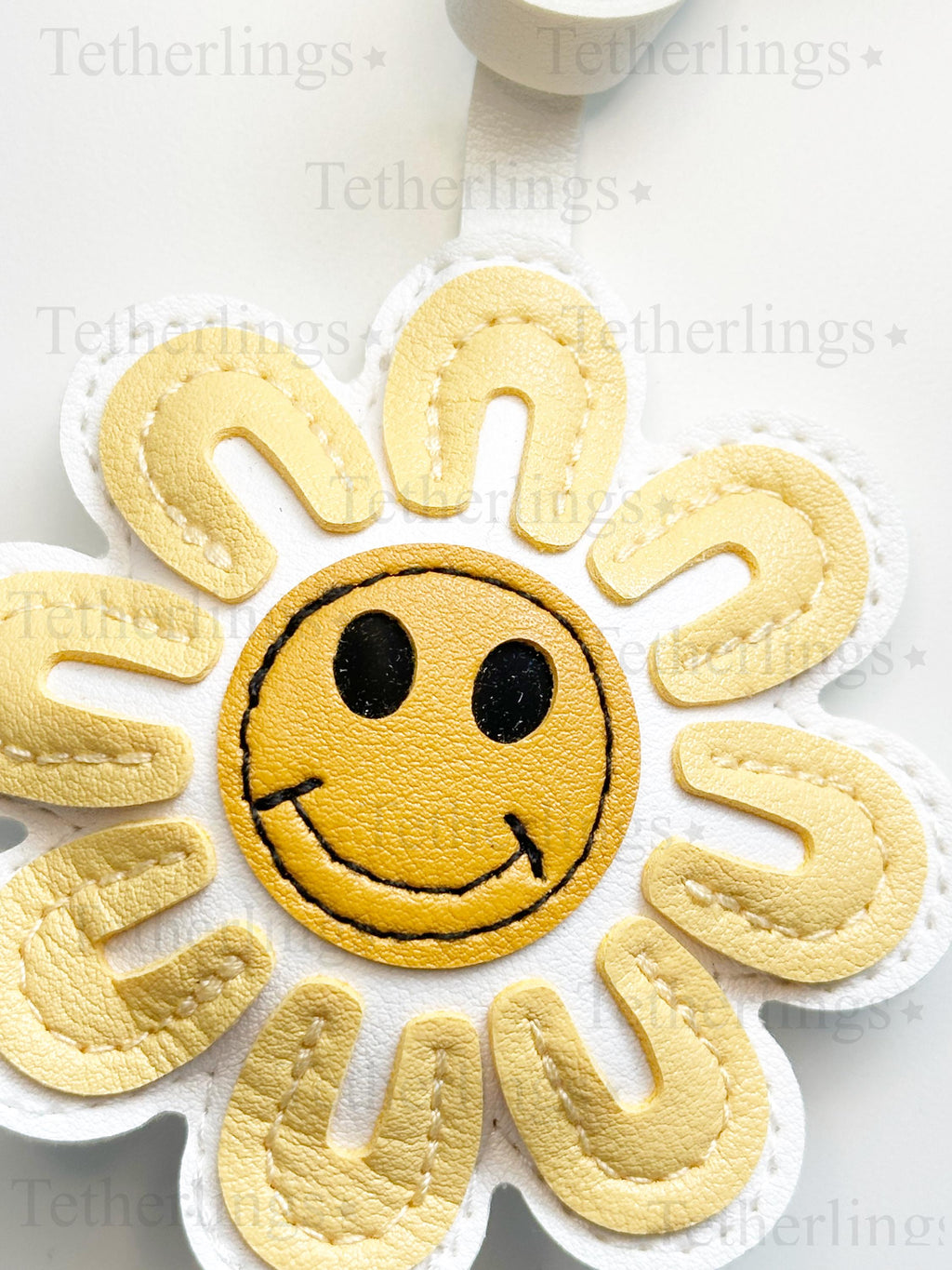 Happy Face Daisy Handmade Vegan Leather Bag Charm