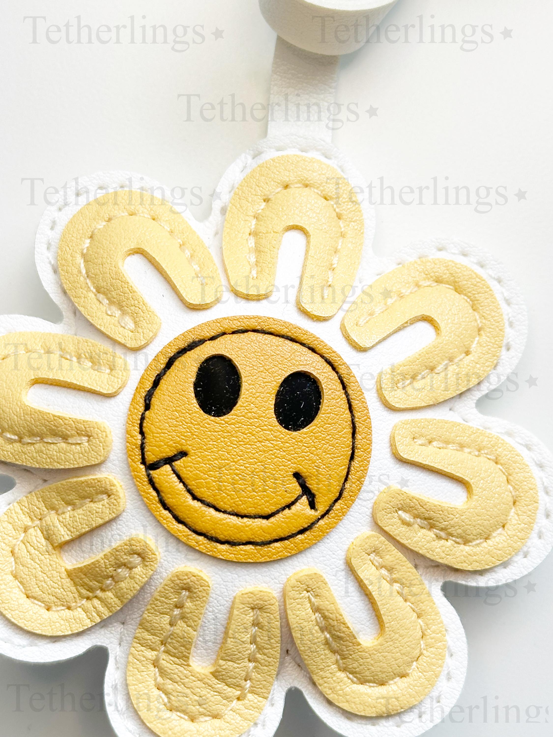 Happy Face Daisy Handmade Vegan Leather Bag Charm