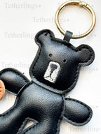 Handmade Vegan Leather Bear Bag Charm: Brown Black Teddy Bear Keychain