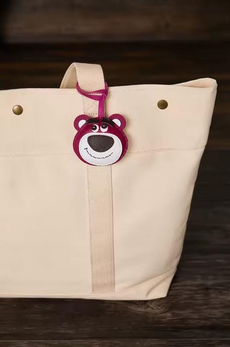 Pink Bear Lotso Handmade Genuine Leather Bag Charm