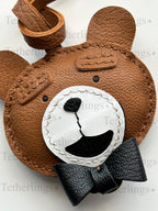 Teddy Bear Head Genuine Leather Bag Charm
