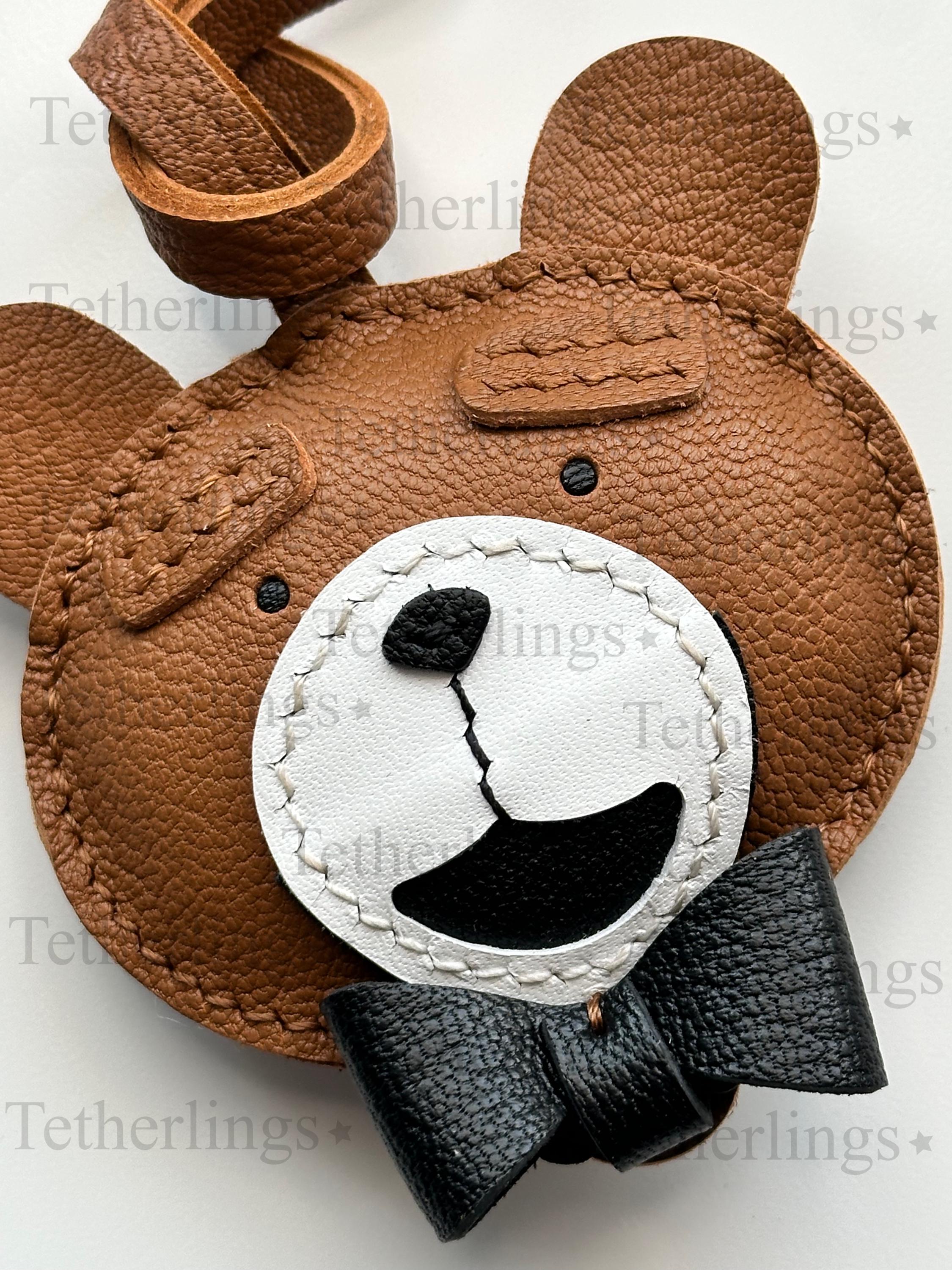 Teddy Bear Head Genuine Leather Bag Charm