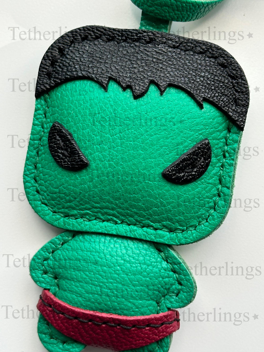 Superhero Green Mean Guy Handmade Genuine Leather Bag Charm