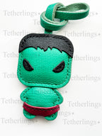 Superhero Green Mean Guy Handmade Genuine Leather Bag Charm
