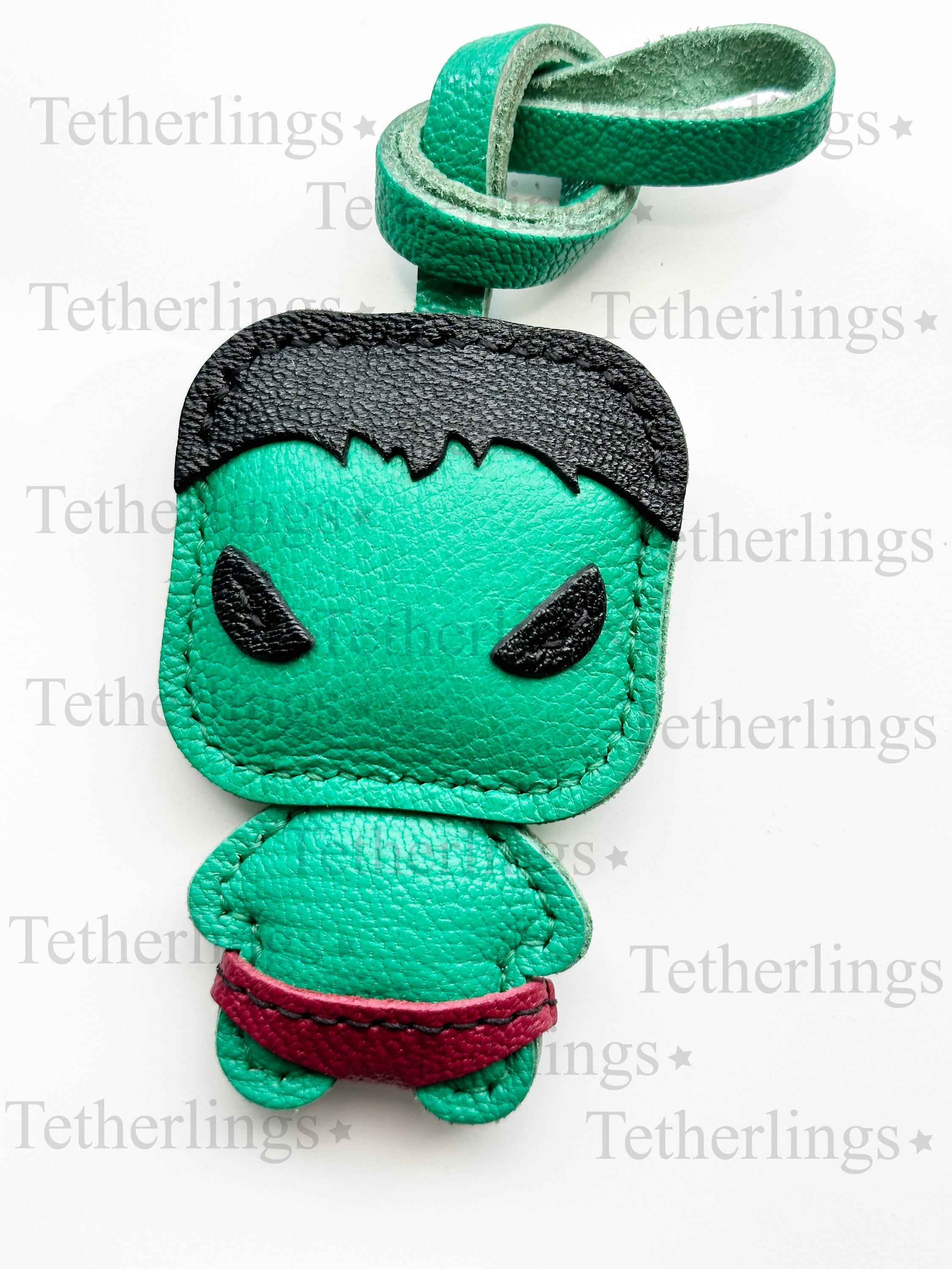 Superhero Green Mean Guy Handmade Genuine Leather Bag Charm