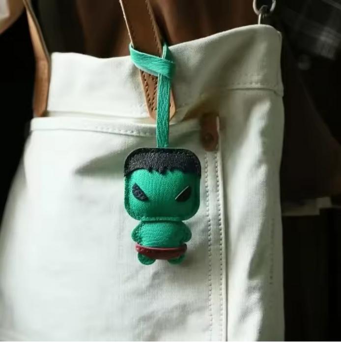 Superhero Green Mean Guy Handmade Genuine Leather Bag Charm