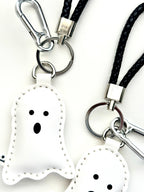Cute Spooky Ghost Halloween Handmade Vegan Leather Bag Charm Keychain