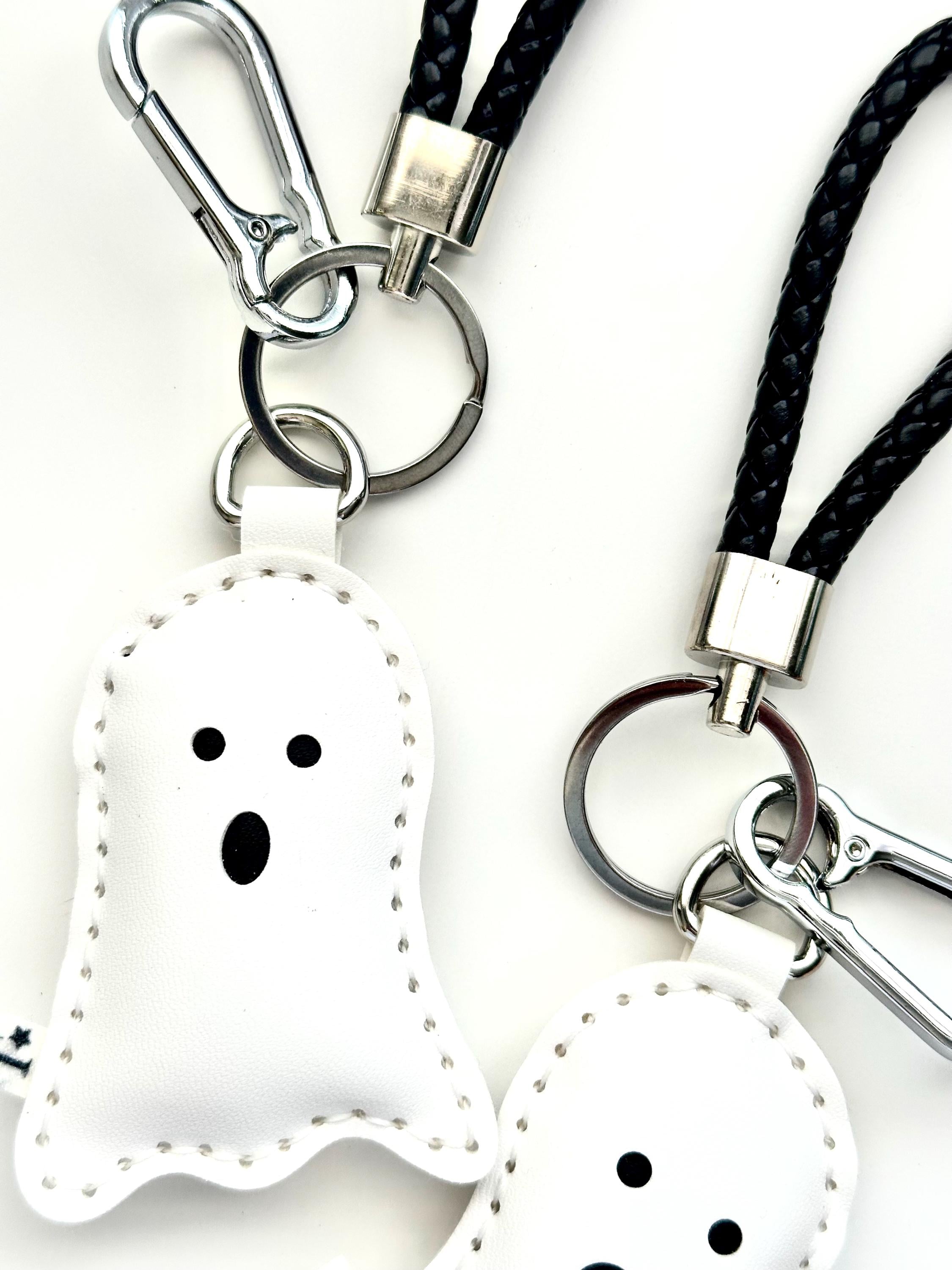 Cute Spooky Ghost Halloween Handmade Vegan Leather Bag Charm Keychain
