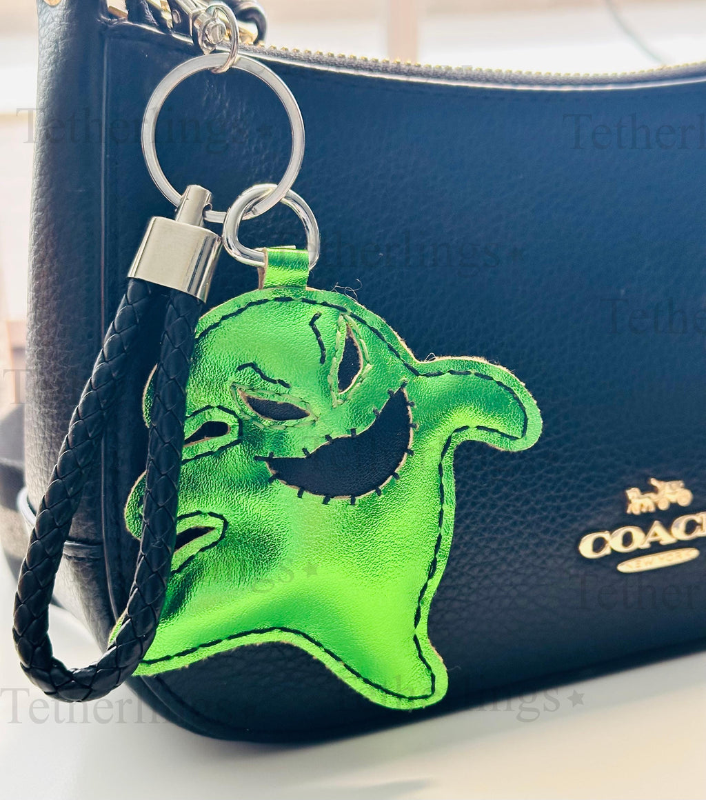 SHIPS QUICK From The US! Exclusive Oogie Boogie Green Halloween Ghoul Vegan Leather, Handmade Bag Charm, Leather Handbag Purse Key Chain