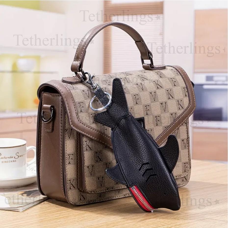 Large Shark Key Holder Handmade Genuine Leather Bag Charm Keychain