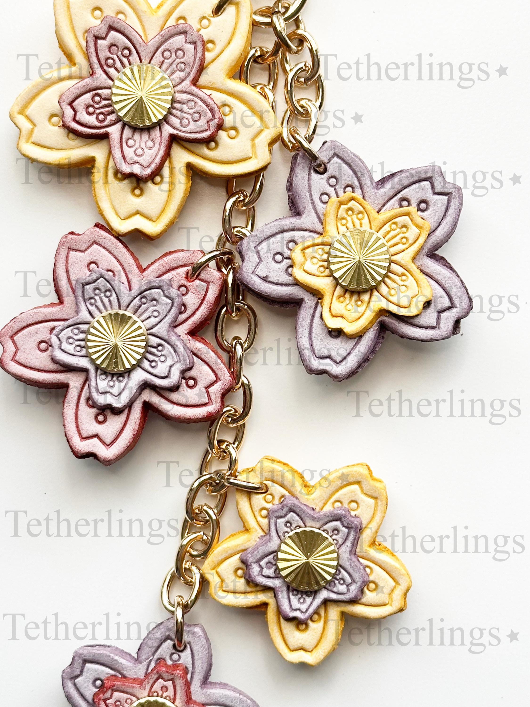 Double Sided Flower Spring Keychain Genuine Leather Bag Charm