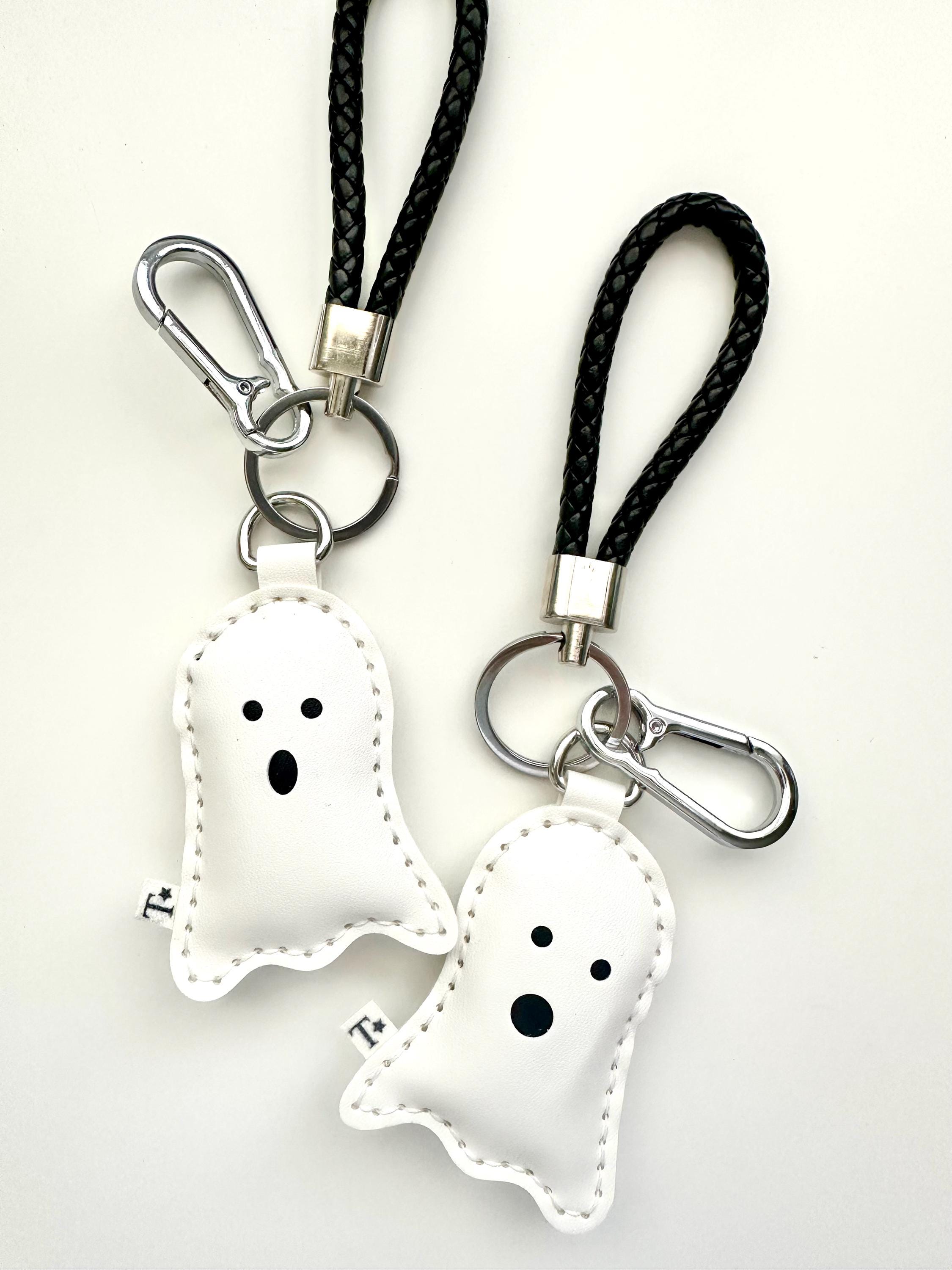 Cute Spooky Ghost Halloween Handmade Vegan Leather Bag Charm Keychain